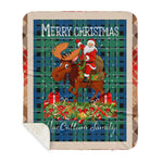 Personalized Gift Plaid Tartan Blanket Clan MacCallum Ancient With Moose Lover Xmas Gift Santa Riding Buffalo Plaid Christmas Sherpa Blanket