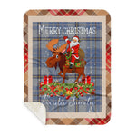 Personalized Gift Plaid Tartan Blanket Clan Tweedie With Moose Lover Xmas Gift Santa Riding Buffalo Plaid Christmas Sherpa Blanket