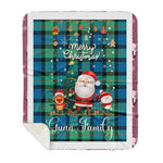 Personalized Gift Tartan Plaid Blanket Clan Gunn Ancient With Funny Santa Snowman Reindeer Merry Christmas Gift Sherpa Blanket, blue plaid sherpa blanket,blue tartan sherpa blanket,Buchan,buffalo plaid sherpa blanket,christmas sherpa blanket,Christmas Throw Blanket