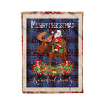 Personalized Gift Plaid Tartan Blanket Clan Rutherford Hunting With Moose Lover Xmas Gift Santa Riding Christmas Fleece Blanket