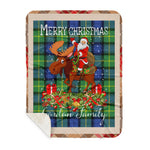 Personalized Gift Plaid Tartan Blanket Clan Gordon Old Ancient With Moose Lover Xmas Gift Santa Riding Buffalo Plaid Christmas Sherpa Blanket