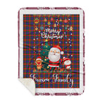 Personalized Gift Tartan Plaid Blanket Clan Fraser of Lovat With Funny Santa Snowman Reindeer Merry Christmas Gift Sherpa Blanket, blue plaid sherpa blanket,blue tartan sherpa blanket,Buchan,buffalo plaid sherpa blanket,christmas sherpa blanket,Christmas Throw Blanket