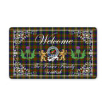 Doormat - Welcome Mat Scottish Clan Badge Fraser Hunting Tartan Door Mat, Plaid Doormat With Thistle and Two Lion Scottish