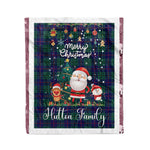 Personalized Gift Tartan Plaid Blanket Clan Hutton With Funny Santa Snowman Reindeer Merry Christmas Fleece Blanket, Christmas Blanket, Plaid Blanket, Tartan Blanket,Scottish Blanket