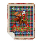 Personalized Gift Plaid Tartan Blanket Clan Norvel With Moose Lover Xmas Gift Santa Riding Buffalo Plaid Christmas Sherpa Blanket