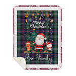 Scotstee Shop - Personalized Gift Tartan Plaid Blanket Clan Rose Hunting Modern With Funny Santa Snowman Reindeer Merry Christmas Gift Sherpa Blanket