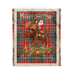 Personalized Gift Plaid Tartan Blanket Clan MacPherson Weathered With Moose Lover Xmas Gift Santa Riding Christmas Fleece Blanket