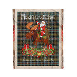 Personalized Gift Plaid Tartan Blanket Clan Farquharson Weathered With Moose Lover Xmas Gift Santa Riding Christmas Fleece Blanket