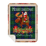 Personalized Gift Plaid Tartan Blanket Clan MacCallum Modern With Moose Lover Xmas Gift Santa Riding Buffalo Plaid Christmas Sherpa Blanket