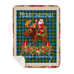 Personalized Gift Plaid Tartan Blanket Clan Grant Hunting With Moose Lover Xmas Gift Santa Riding Buffalo Plaid Christmas Sherpa Blanket