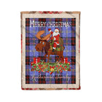 Personalized Gift Plaid Tartan Blanket Clan Rutherford With Moose Lover Xmas Gift Santa Riding Christmas Fleece Blanket
