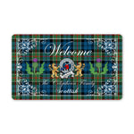 Doormat - Welcome Mat Scottish Clan Badge Colquhoun Ancient Tartan Door Mat, Plaid Doormat With Thistle and Two Lion Scottish