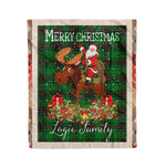 Personalized Gift Plaid Tartan Blanket Clan Logie With Moose Lover Xmas Gift Santa Riding Christmas Fleece Blanket