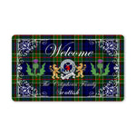 Doormat - Welcome Mat Scottish Clan Badge Colquhoun Tartan Door Mat, Plaid Doormat With Thistle and Two Lion Scottish