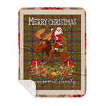 Personalized Gift Plaid Tartan Blanket Clan Kinninmont With Moose Lover Xmas Gift Santa Riding Buffalo Plaid Christmas Sherpa Blanket