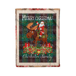 Personalized Gift Plaid Tartan Blanket Clan Chisholm Hunting Ancient With Moose Lover Xmas Gift Santa Riding Christmas Fleece Blanket