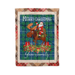 Personalized Gift Plaid Tartan Blanket Clan Glen Ancient With Moose Lover Xmas Gift Santa Riding Christmas Fleece Blanket