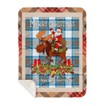 Personalized Gift Plaid Tartan Blanket Clan Stewart Muted Blue With Moose Lover Xmas Gift Santa Riding Buffalo Plaid Christmas Sherpa Blanket
