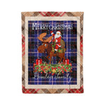 Personalized Gift Plaid Tartan Blanket Clan Dunlop Modern With Moose Lover Xmas Gift Santa Riding Christmas Fleece Blanket