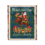 Personalized Gift Plaid Tartan Blanket Clan Lauder With Moose Lover Xmas Gift Santa Riding Christmas Fleece Blanket