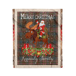 Personalized Gift Plaid Tartan Blanket Clan Kennedy Weathered With Moose Lover Xmas Gift Santa Riding Christmas Fleece Blanket