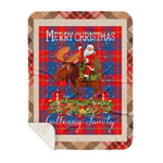 Personalized Gift Plaid Tartan Blanket Clan Galloway With Moose Lover Xmas Gift Santa Riding Buffalo Plaid Christmas Sherpa Blanket