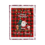 Personalized Gift Tartan Plaid Blanket Clan Wallace With Funny Santa Snowman Reindeer Merry Christmas Fleece Blanket, Home Living Room, Plaid Blanket, Tartan Blanket, Scottish Blanket, Buffalo fleece blanket, Christmas Blanket