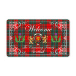 Doormat - Welcome Mat Scottish Clan Cumming Tartan Door Mat, Plaid Doormat With Thistle and Two Lion Scottish