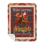 Personalized Gift Plaid Tartan Blanket Clan Fraser Ancient With Moose Lover Xmas Gift Santa Riding Buffalo Plaid Christmas Sherpa Blanket