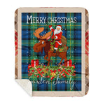 Personalized Gift Plaid Tartan Blanket Clan Gordon Ancient With Moose Lover Xmas Gift Santa Riding Buffalo Plaid Christmas Sherpa Blanket