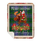 Personalized Gift Plaid Tartan Blanket Clan Wishart Hunting With Moose Lover Xmas Gift Santa Riding Buffalo Plaid Christmas Sherpa Blanket