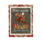 Personalized Gift Plaid Tartan Blanket Clan Bisset Pattern With Moose Lover Xmas Gift Santa Riding Christmas Fleece Blanket