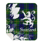 Scotstee Shop - Tartan Blanket Thistle and Lion Scottish Clan Johnson Plaid Blanket - Sherpa Blanket
