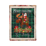 Personalized Gift Plaid Tartan Blanket Clan Ross Hunting Modern With Moose Lover Xmas Gift Santa Riding Christmas Fleece Blanket