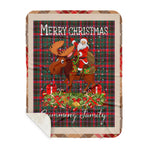 Personalized Gift Plaid Tartan Blanket Clan Cumming Hunting Modern With Moose Lover Xmas Gift Santa Riding Buffalo Plaid Christmas Sherpa Blanket