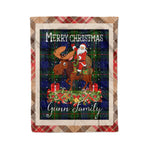 Personalized Gift Plaid Tartan Blanket Clan Gunn Modern With Moose Lover Xmas Gift Santa Riding Christmas Fleece Blanket