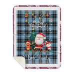 Personalized Gift Tartan Plaid Blanket Clan Clark With Funny Santa Snowman Reindeer Merry Christmas Gift Sherpa Blanket, blue plaid sherpa blanket,blue tartan sherpa blanket,Buchan,buffalo plaid sherpa blanket,christmas sherpa blanket,Christmas Throw Blanket