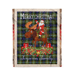 Personalized Gift Plaid Tartan Blanket Clan Ferguson With Moose Lover Xmas Gift Santa Riding Christmas Fleece Blanket