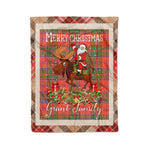 Personalized Gift Plaid Tartan Blanket Clan Grant Ancient With Moose Lover Xmas Gift Santa Riding Christmas Fleece Blanket