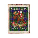 Personalized Gift Plaid Tartan Blanket Clan Adam Hunting With Moose Lover Xmas Gift Santa Riding Christmas Fleece Blanket