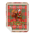 Personalized Gift Plaid Tartan Blanket Clan Grant Ancient With Moose Lover Xmas Gift Santa Riding Buffalo Plaid Christmas Sherpa Blanket