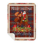 Personalized Gift Plaid Tartan Blanket Clan Ainslie Ancient With Moose Lover Xmas Gift Santa Riding Buffalo Plaid Christmas Sherpa Blanket