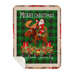 Personalized Gift Plaid Tartan Blanket Clan Kinloch With Moose Lover Xmas Gift Santa Riding Buffalo Plaid Christmas Sherpa Blanket