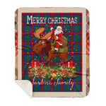 Personalized Gift Plaid Tartan Blanket Clan Jardine Dress With Moose Lover Xmas Gift Santa Riding Buffalo Plaid Christmas Sherpa Blanket