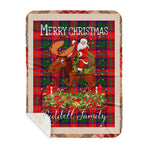 Personalized Gift Plaid Tartan Blanket Clan Riddell With Moose Lover Xmas Gift Santa Riding Buffalo Plaid Christmas Sherpa Blanket