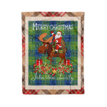 Personalized Gift Plaid Tartan Blanket Clan Johnston Ancient With Moose Lover Xmas Gift Santa Riding Christmas Fleece Blanket