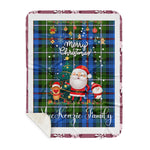 Personalized Gift Tartan Plaid Blanket Clan MacKenzie Modern With Funny Santa Snowman Reindeer Merry Christmas Gift Sherpa Blanket, blue plaid sherpa blanket,blue tartan sherpa blanket,Buchan,buffalo plaid sherpa blanket,christmas sherpa blanket,Christmas Throw Blanket