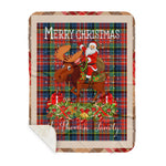 Personalized Gift Plaid Tartan Blanket Clan MacPherson Ancient With Moose Lover Xmas Gift Santa Riding Plaid Christmas Sherpa Blanket