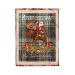 Personalized Gift Plaid Tartan Blanket Clan MacAndrew With Moose Lover Xmas Gift Santa Riding Christmas Fleece Blanket