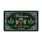 Scotstee Shop - Doormat - Welcome Mat Scottish Clan Aiton Hunting Tartan Door Mat, Plaid Doormat With Thistle and Two Lion Scottish